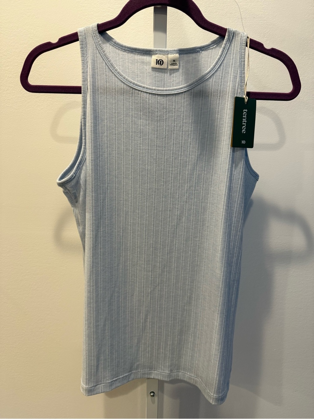 tentree Light Blue Ribbed Scoop Neck Tank Top High Neck Women Size M New